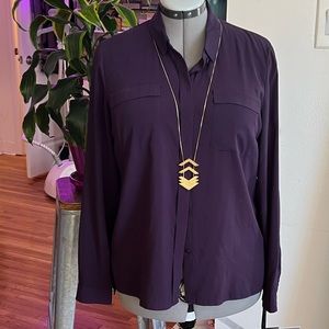 Tahari dark purple button-up top, Size Med
